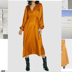 $295 Sanctuary Women's BrGold V-Neck Textured Dot Long-Sleeve Midi Dress SZ 4